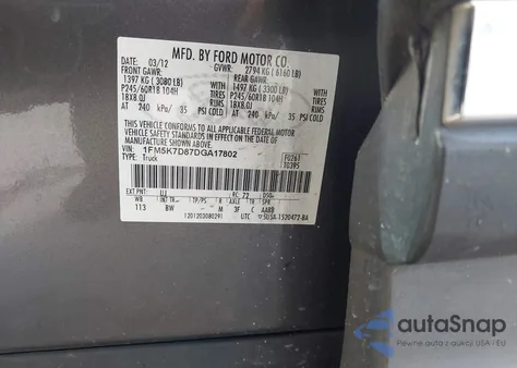 2013 Ford Explorer Xlt z USA, uszkodzony, nr VIN 1FM5K7D87DGA17802